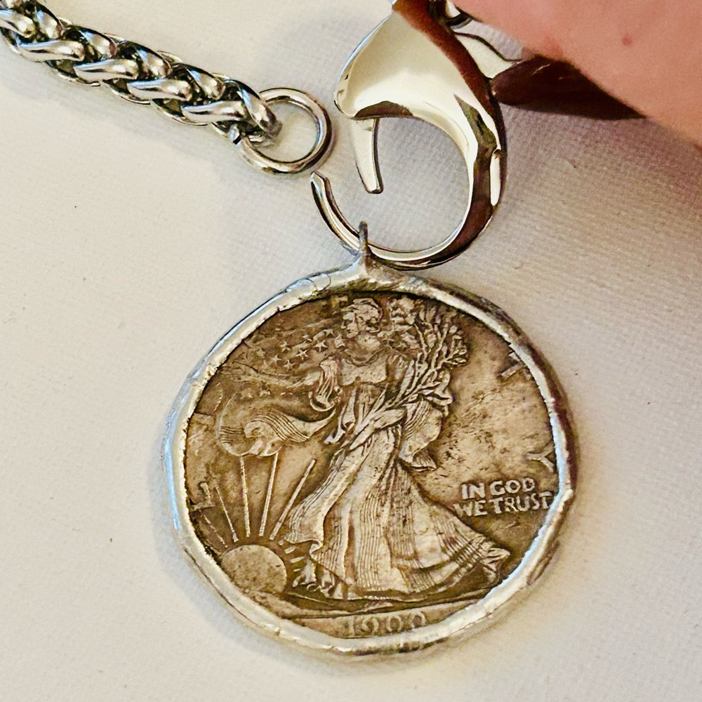 Silver Coin Pendant Necklace Lady Liberty - Picture 5 of 9